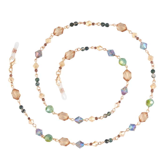 MARIA EYEGLASS CHAIN HOLDER/GOLD/GREEN,BLUE & GOLD BEADS/LOBSTER CLAW CLASP