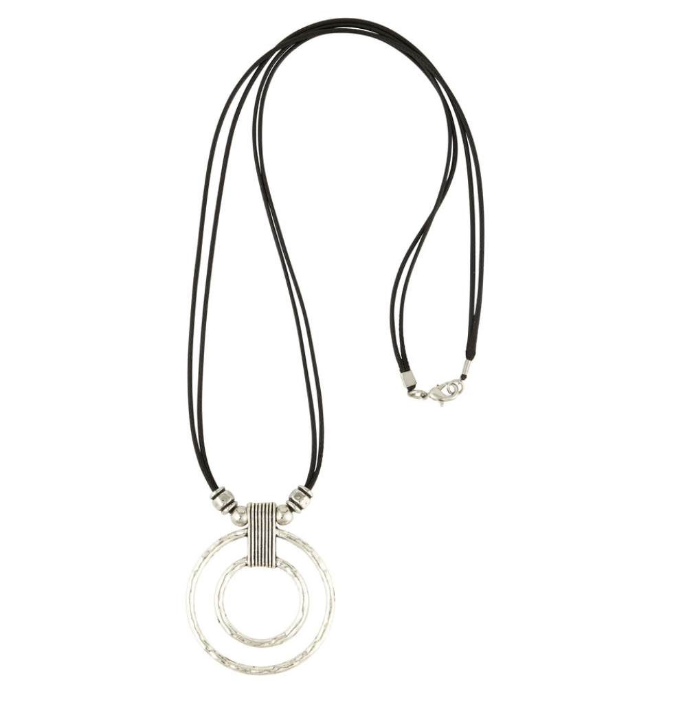 KODA EYE GLASS HOLDER NECKLACE/SILVER BEADS, BLACK ROPE