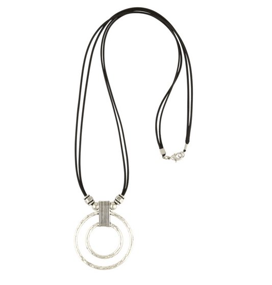 KODA EYE GLASS HOLDER NECKLACE/SILVER BEADS, BLACK ROPE