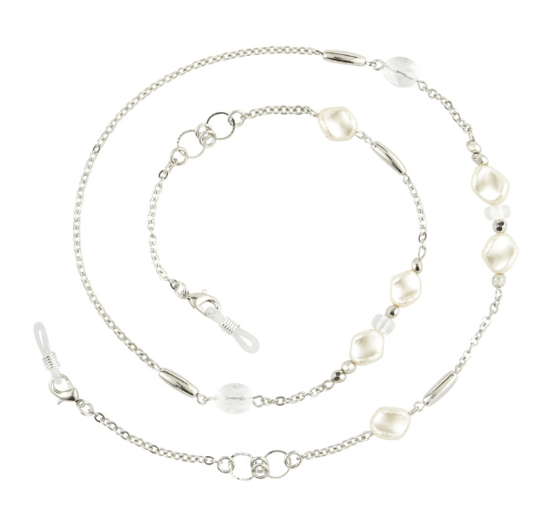 BELLE CHAIN/HOLDER NECKLACE SLVR/SLVR & PEARL BEADS/LOBSTER CLAW CLASP