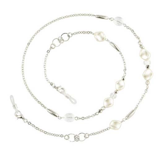 BELLE CHAIN/HOLDER NECKLACE SLVR/SLVR & PEARL BEADS/LOBSTER CLAW CLASP