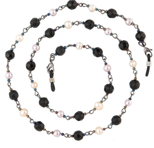 ORCHID EYEGLASS CHAIN / BLACK BEADS / PURPLE & WHITE PEARLS